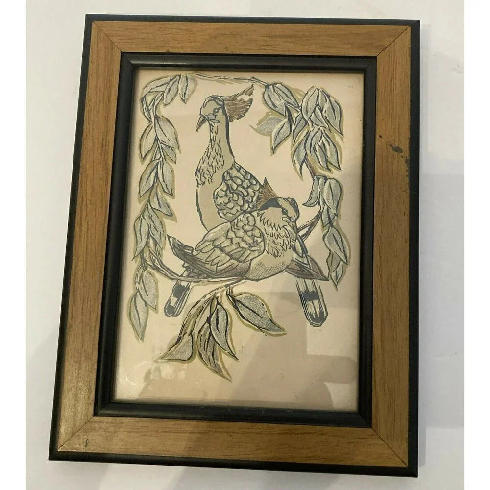 Vtg Julia Mavrogordato Lino Cut Prints Orient Line Top Pigeons Native Companions